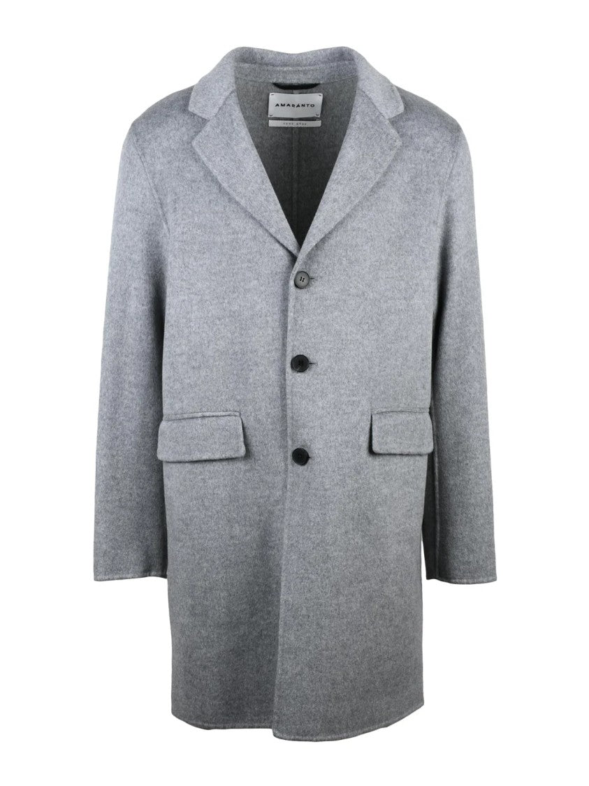 Amaranto Light Grey Wool And Cashmere Blend Coat With Notched Lapel