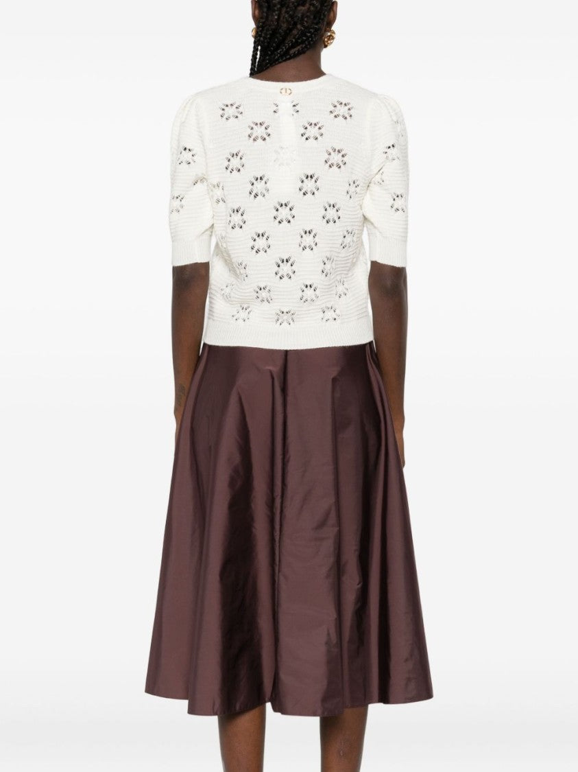 Twin-Set Short Puff Sleeve White Knit Sweater