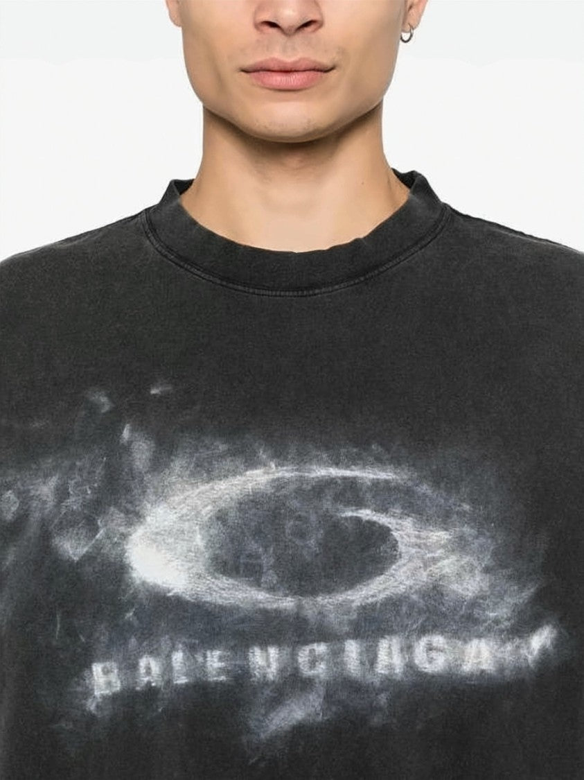 Balenciaga Black Oversized Faded Graphic Cotton T-Shirt
