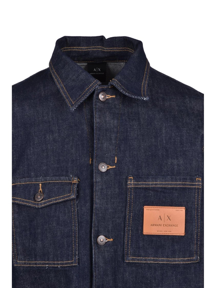 Armani Exchange Blue Cotton Polyester Elastane Denim Jacket