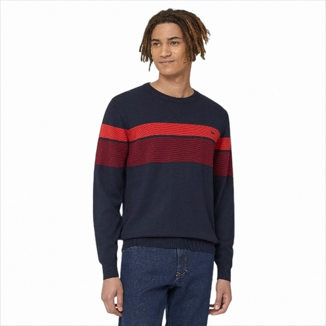 Harmont & Blaine Textured 3D Design Pullover With Bold Horizontal Stripes