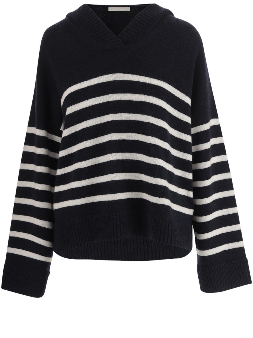Allude Navy Striped Wool-Blend Sweater