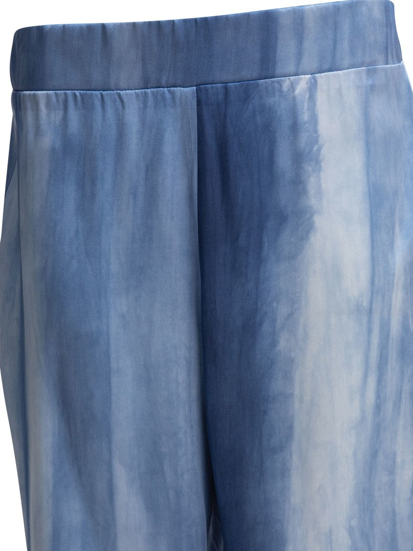 Sleep No More Light Blue Silk Trousers With Tie-Dye Design