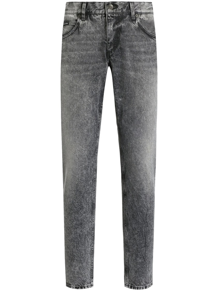 Dolce & Gabbana Washed Black Denim Trousers With Tapered Leg