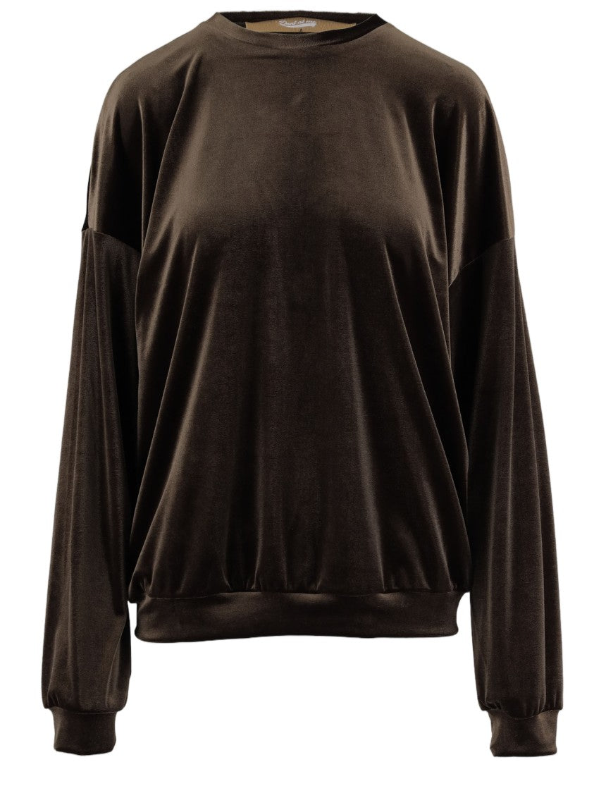 Don't @ Me Brown Velvet Finish Stretch Jersey Sweatshirt
