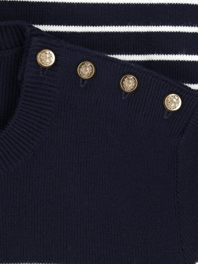 Dolce & Gabbana Striped Virgin Wool Knit Top With Gold Button Accents