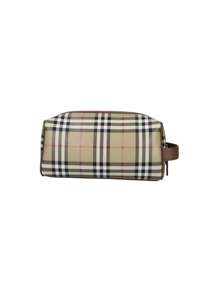 Burberry Beige Check Canvas Zip Pouch