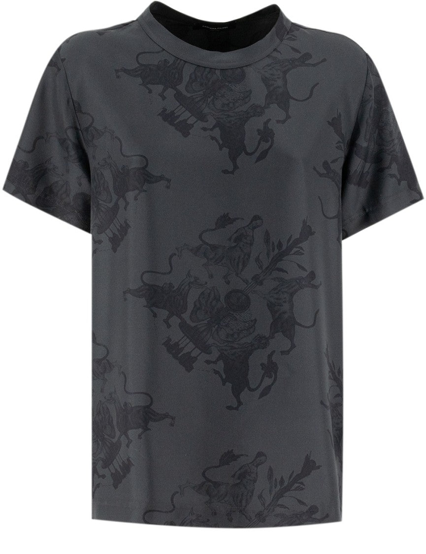 Fabiana Filippi Silk T-Shirt With Unique Fabula Vitae Print