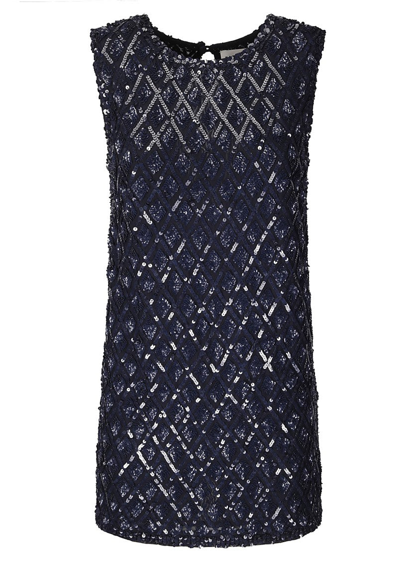 P.A.R.O.S.H. Sequined Blue Mini Dress With Round Neckline