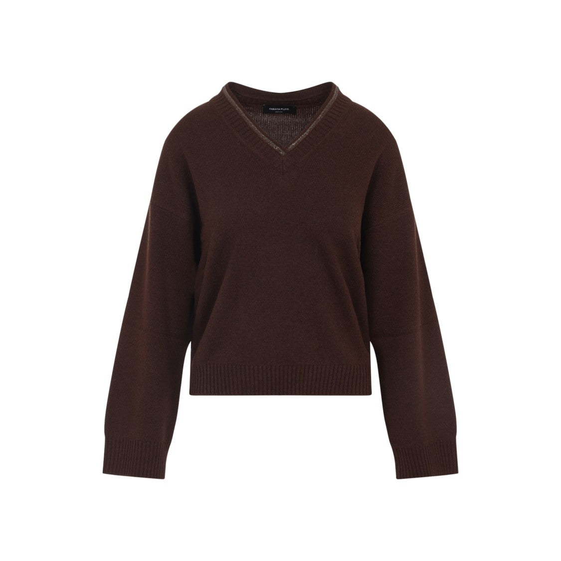 Fabiana Filippi Ebony Brown Virgin Wool V Neck Sweater