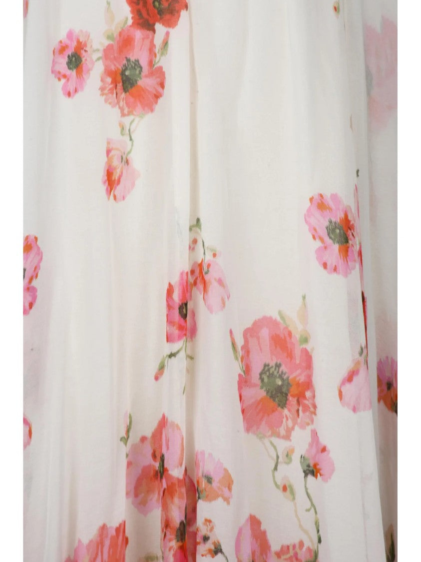 Zimmermann Gauzed Midi Skirt With Raffia Belt And Floral Print