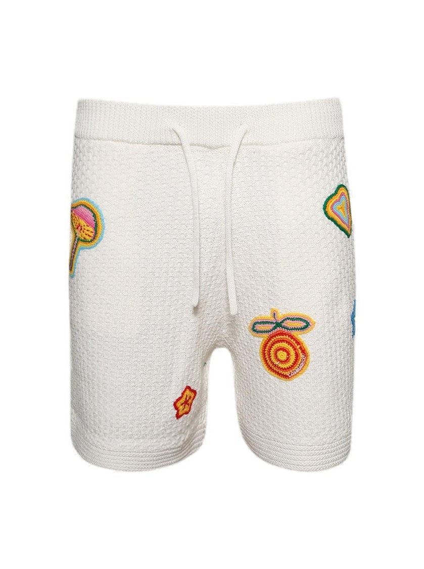 Casablanca Crochet Shorts With Patches White