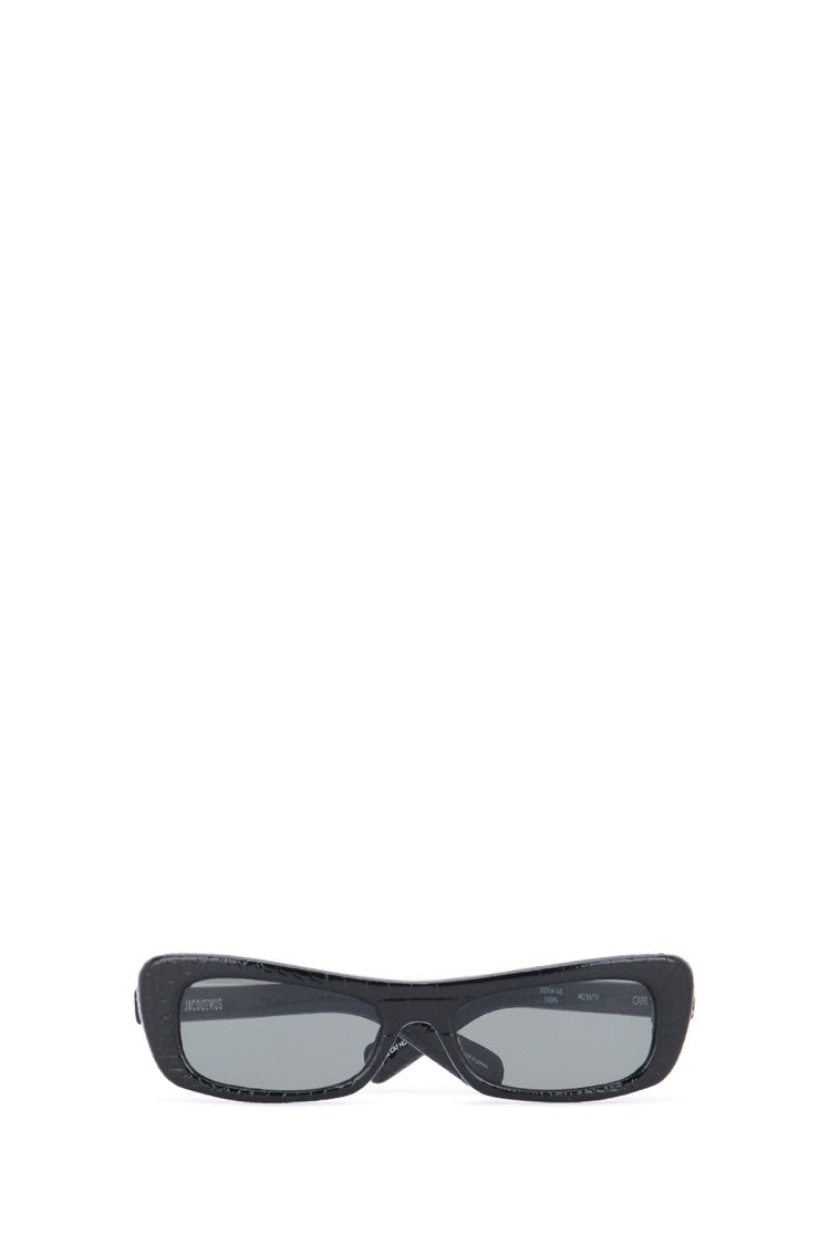 Jacquemus Angular Black Calf Leather Sunglasses With Tinted Lenses
