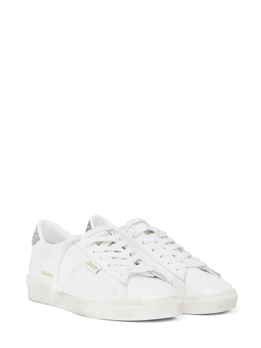 Golden Goose Star-Embellished Leather Sneakers With Glitter Heel