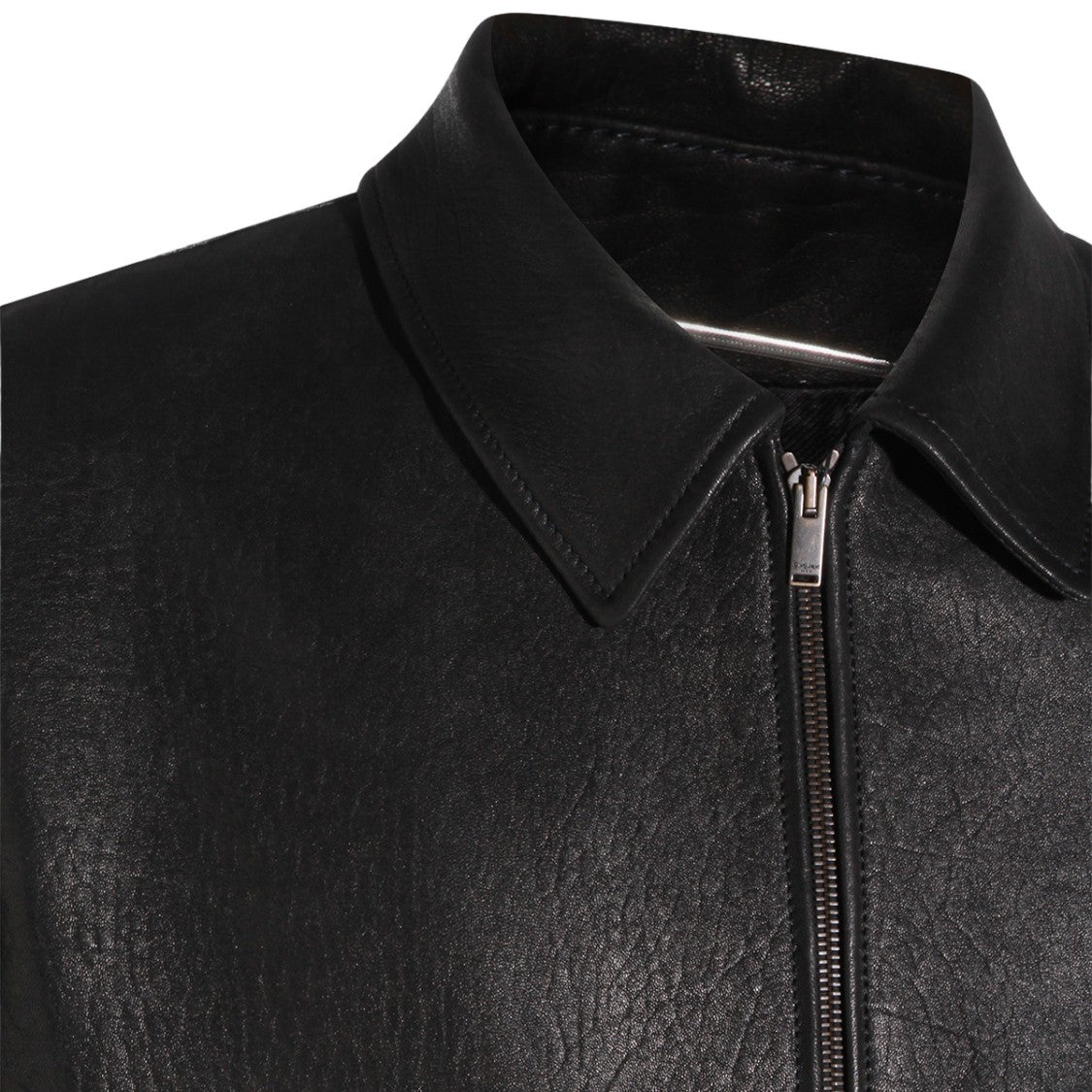 Saint Laurent Fitted Black Leather Jacket With Textured Finish