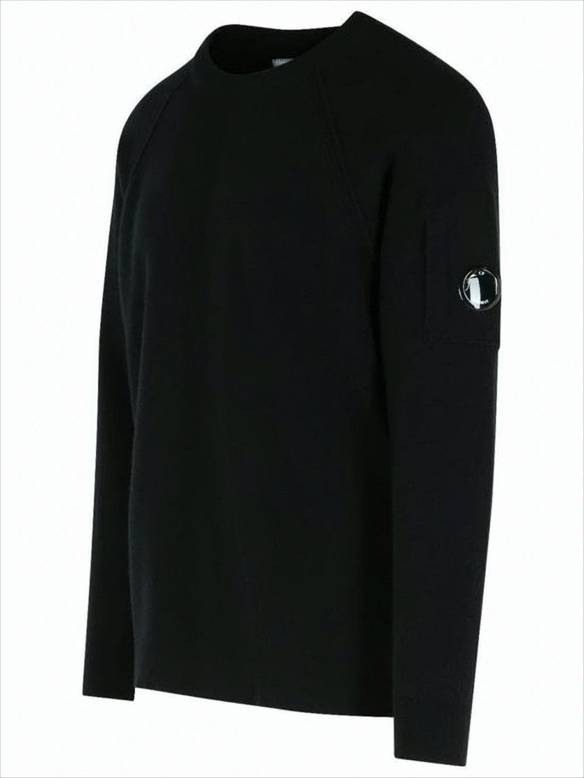 C.P. Company Minimalist Black Wool Sweater With Subtle Logo Patch