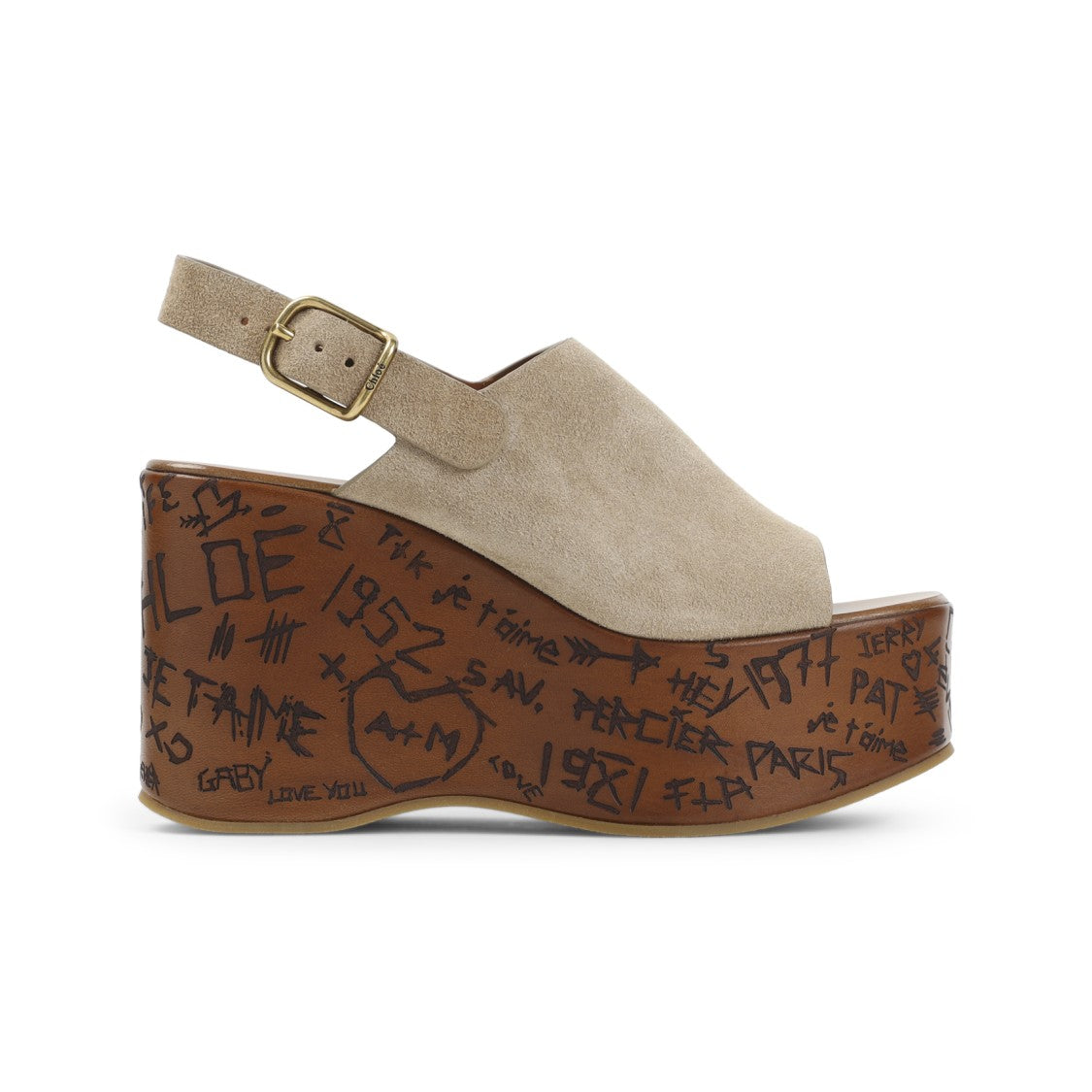 Chloé Desert Sand Beige Suede Maxime Wedge Sandals