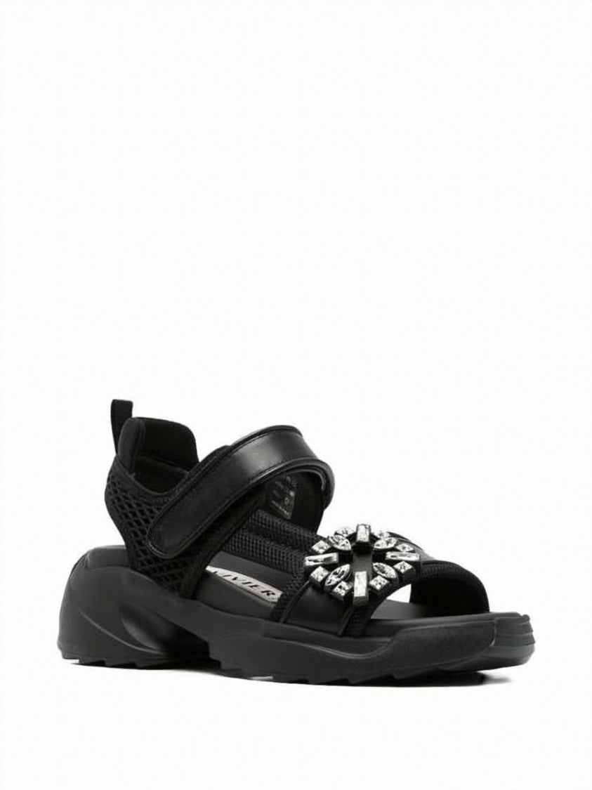 Roger Vivier Black Crystal Buckle Leather Sandals
