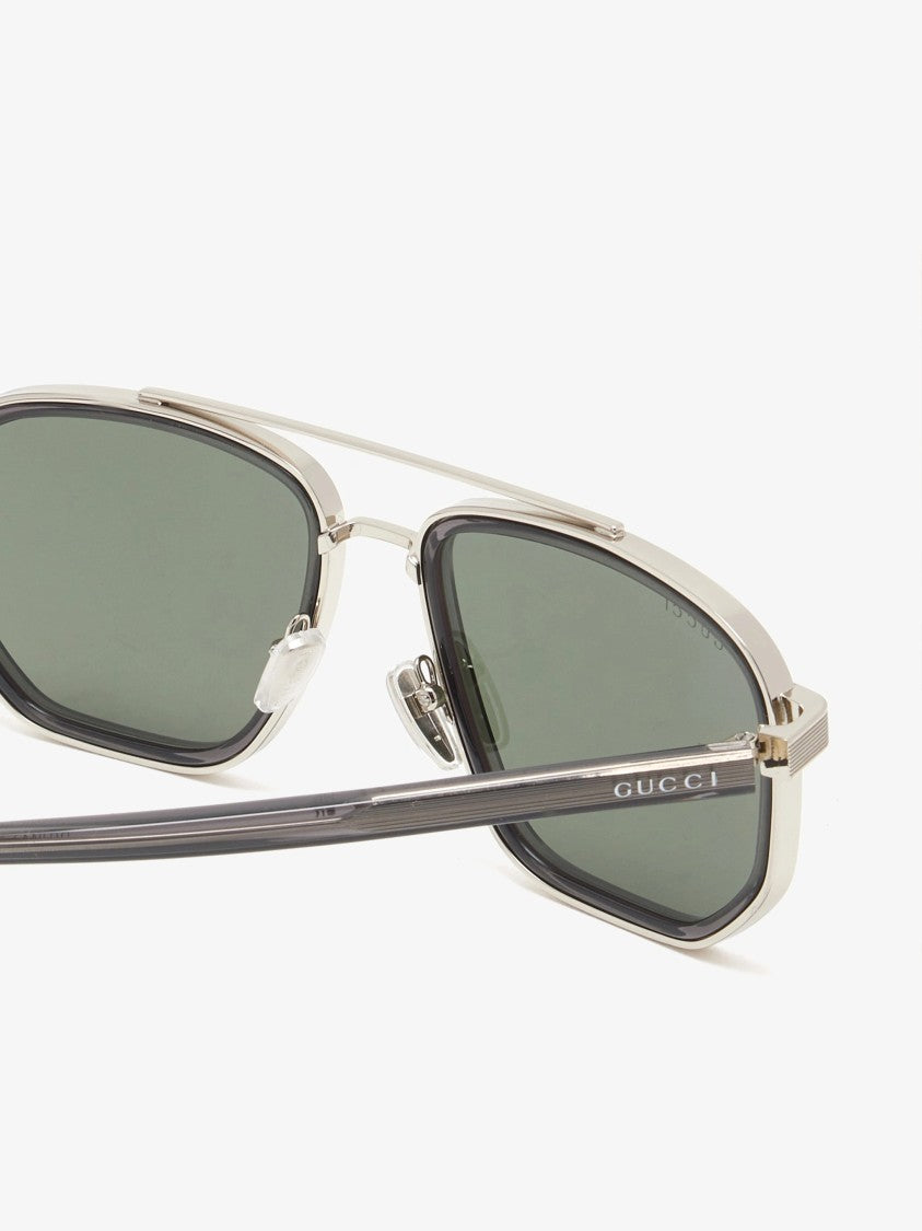 Gucci Silver Silver Metallic Angular Rectangular Sunglasses
