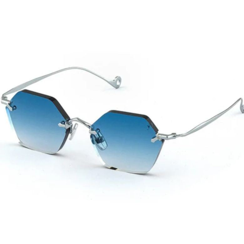 Eyepetizer Carnaby C.1-53 Hexagonal Gradient Blue Lens Sunglasses With Silver Metal Frame