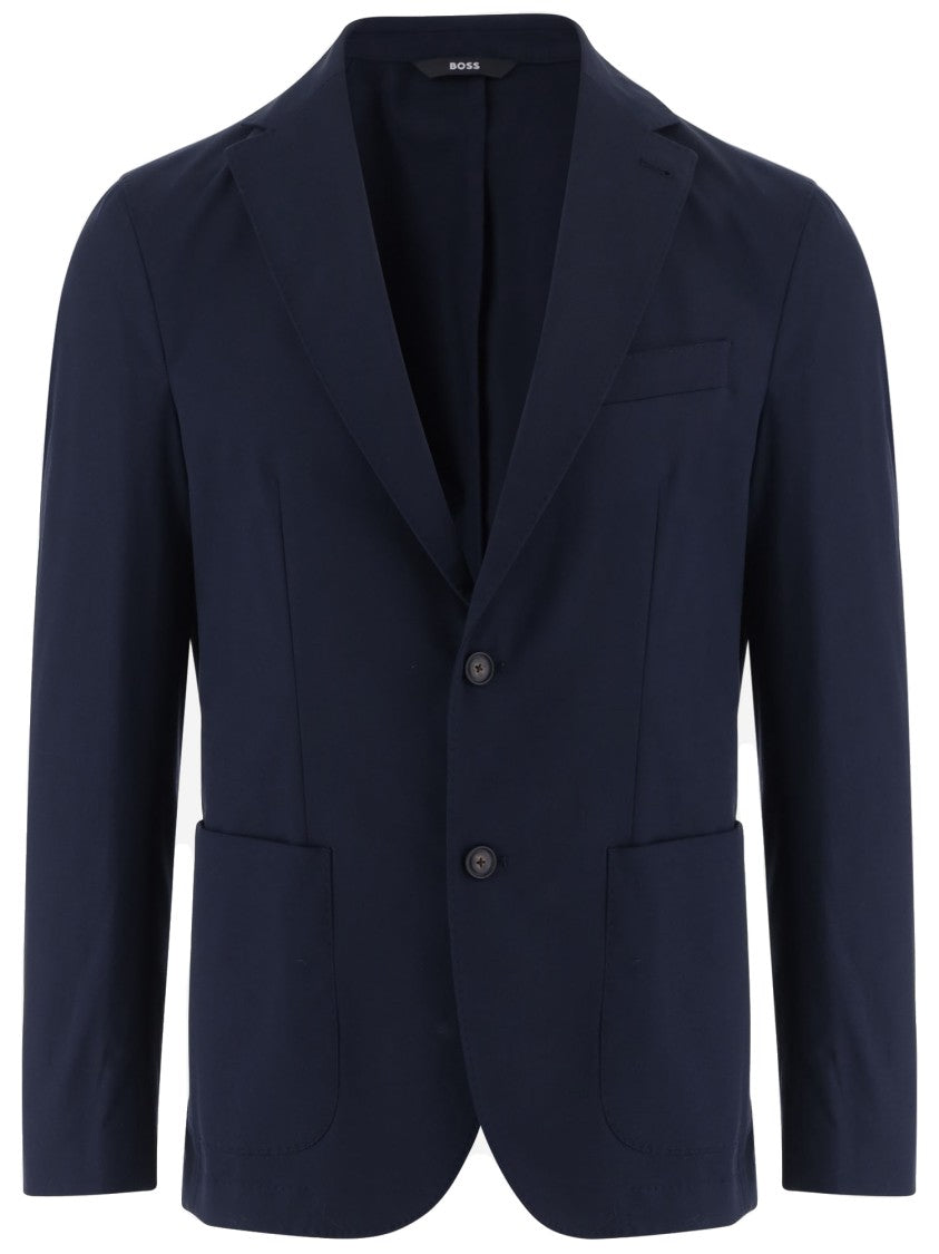 Hugo Boss Dark Blue Tailored Stretch Cotton Blazer