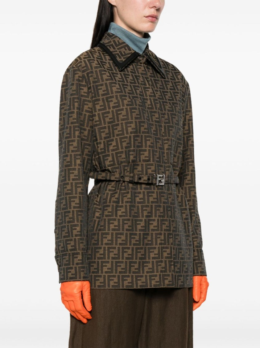 Fendi Structured Leather Jacket With Monogram Pattern