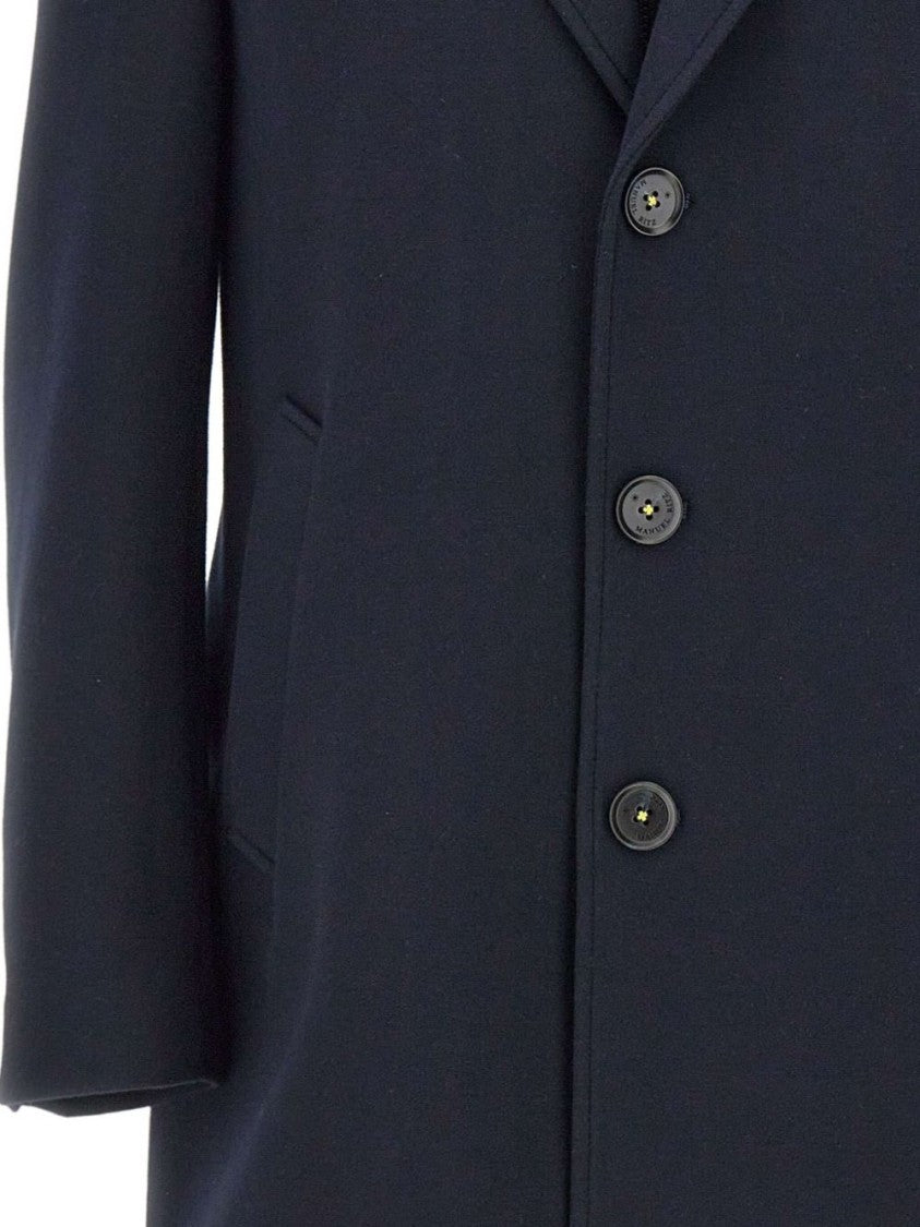 Manuel Ritz Navy Blue Wool Coat With Removable Bib And Adjustable Hood