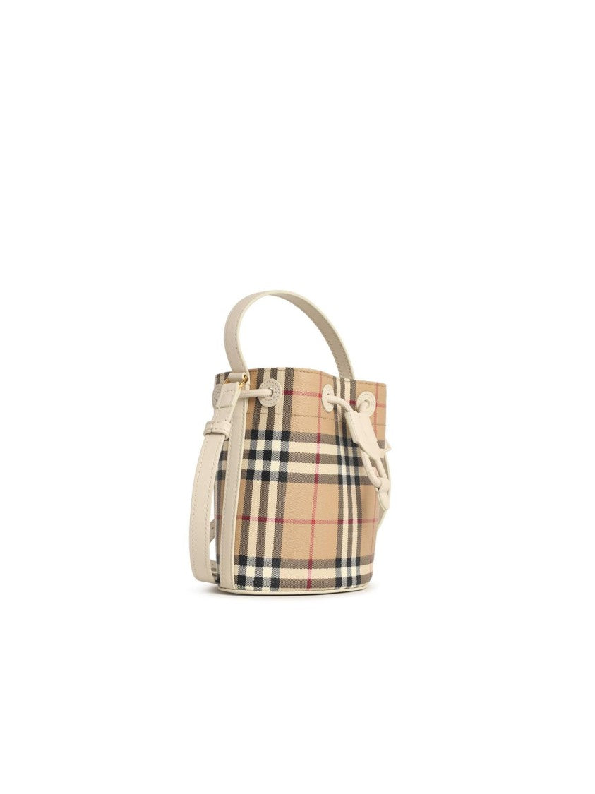 Burberry 'Vintage Check' Bucket Bag In Beige Cotton Blend