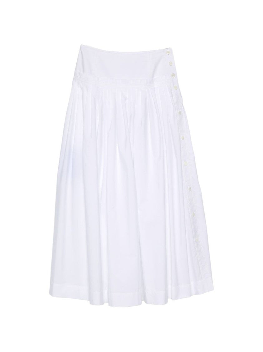 Lanvin White Cotton Pleated Side Button Skirt