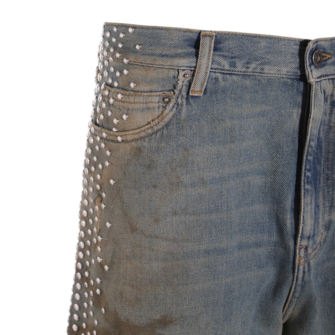 Golden Goose Distressed Light Blue Jeans With Silver-Tone Studs