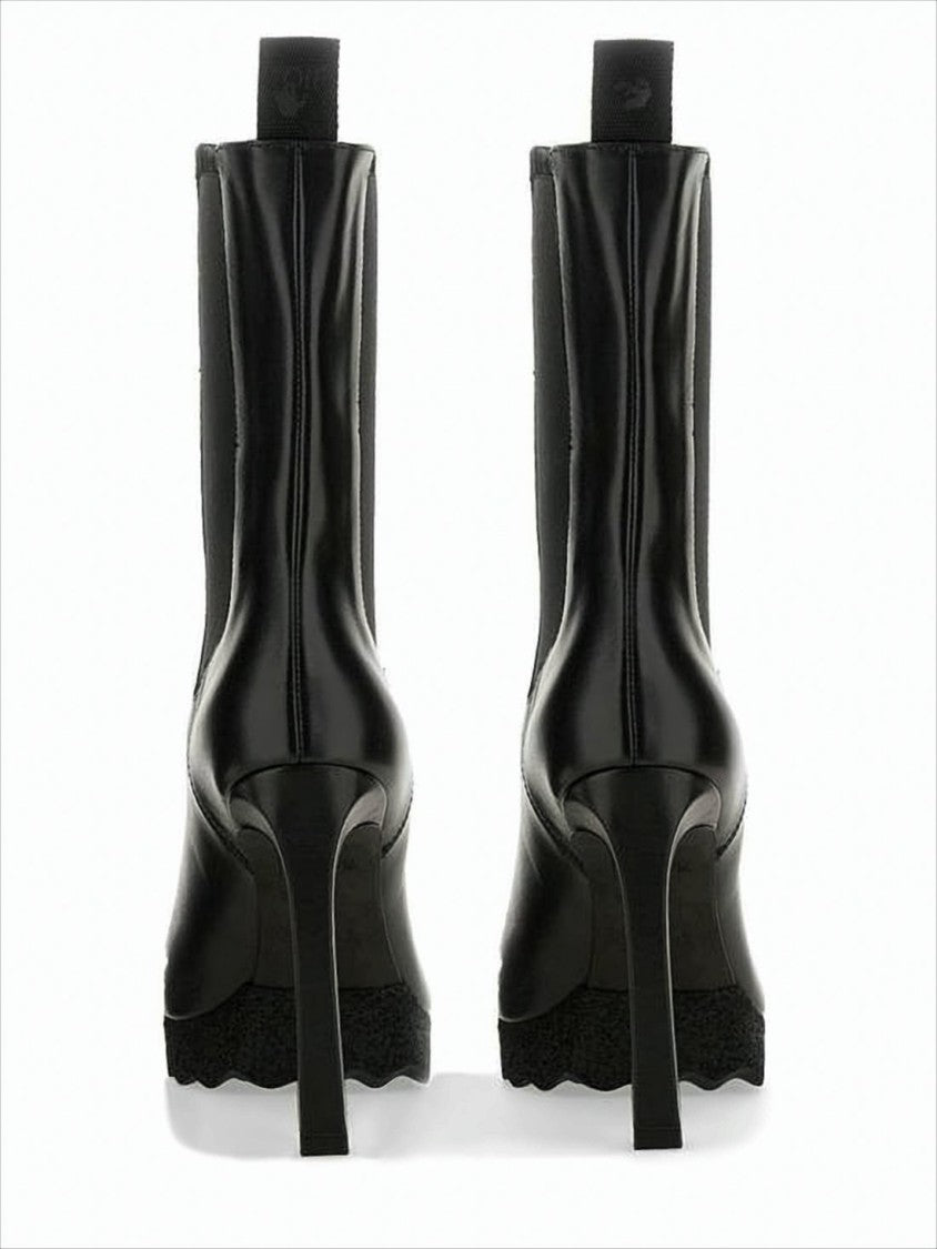 Off-White Smooth Leather Ankle Boots With High Block Heel