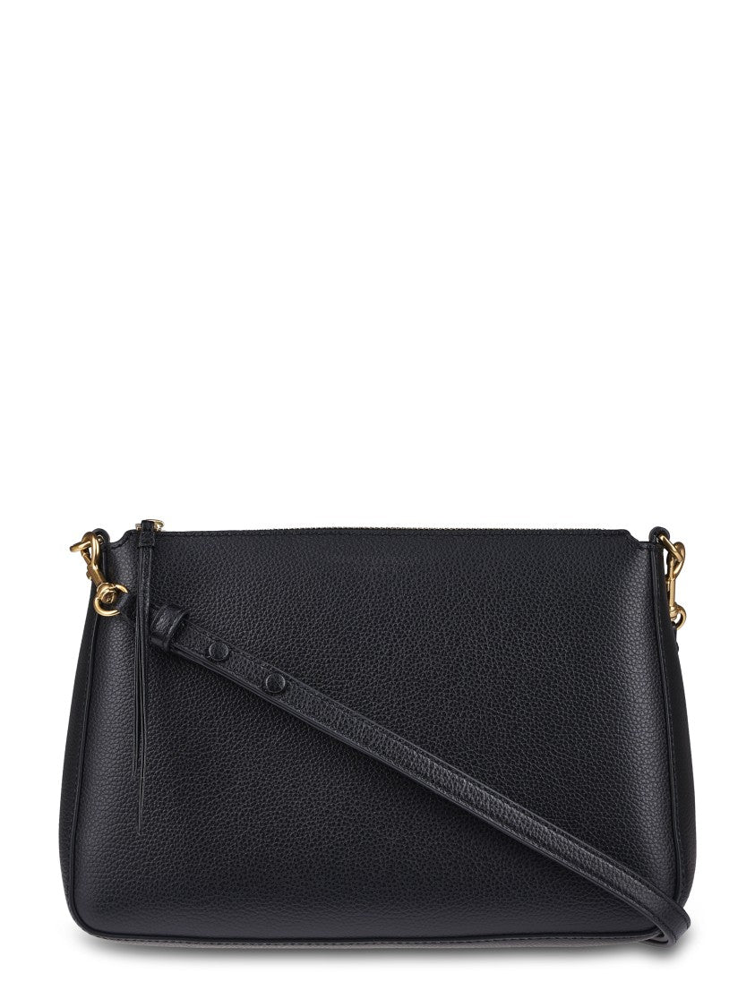 Tory Burch Textured Black Leather Shoulder Bag With Chain Strap