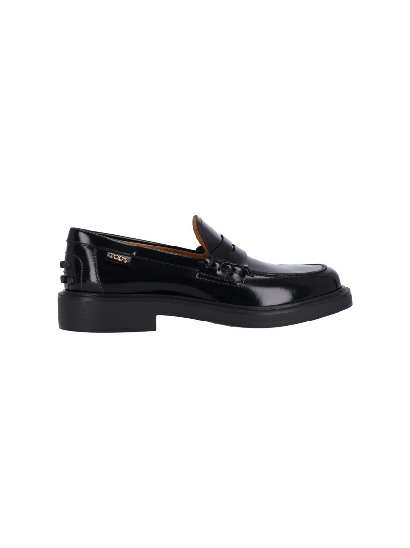 Tod's Black Calfskin Slip-On Loafers With Cut-Out Detail