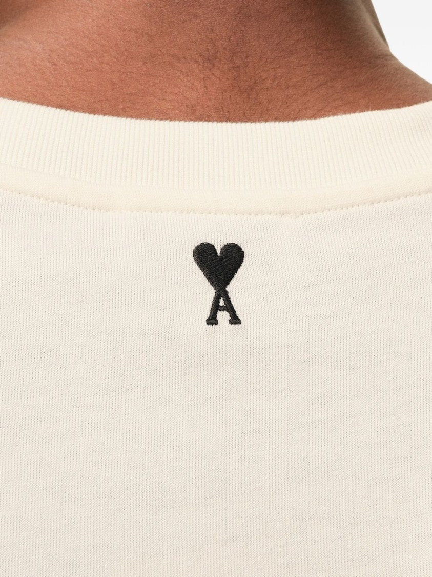 Ami Paris White Cream Signature Print Boxy T-Shirt