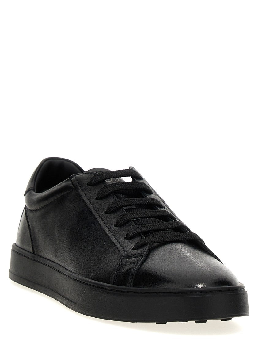 Tod's Lace-Up Black Leather Sneakers With Gommini Detail