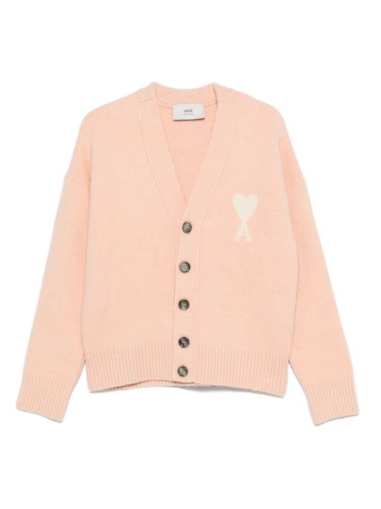 Ami Paris Beige Ami De Coeur Heart Motif Alpaca-Wool Cardigan