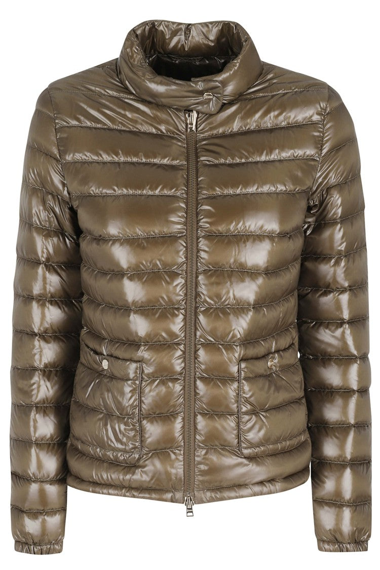 Herno Green Round Neck Button-Patch Zip-Front Polyamide Down Jacket