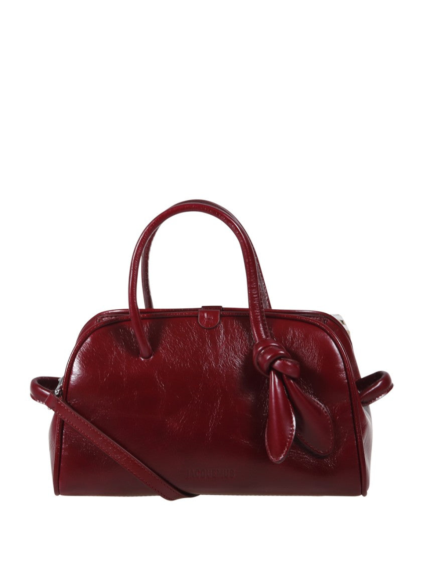 Jacquemus Elongated Burgundy Leather Bag With Knot Detail