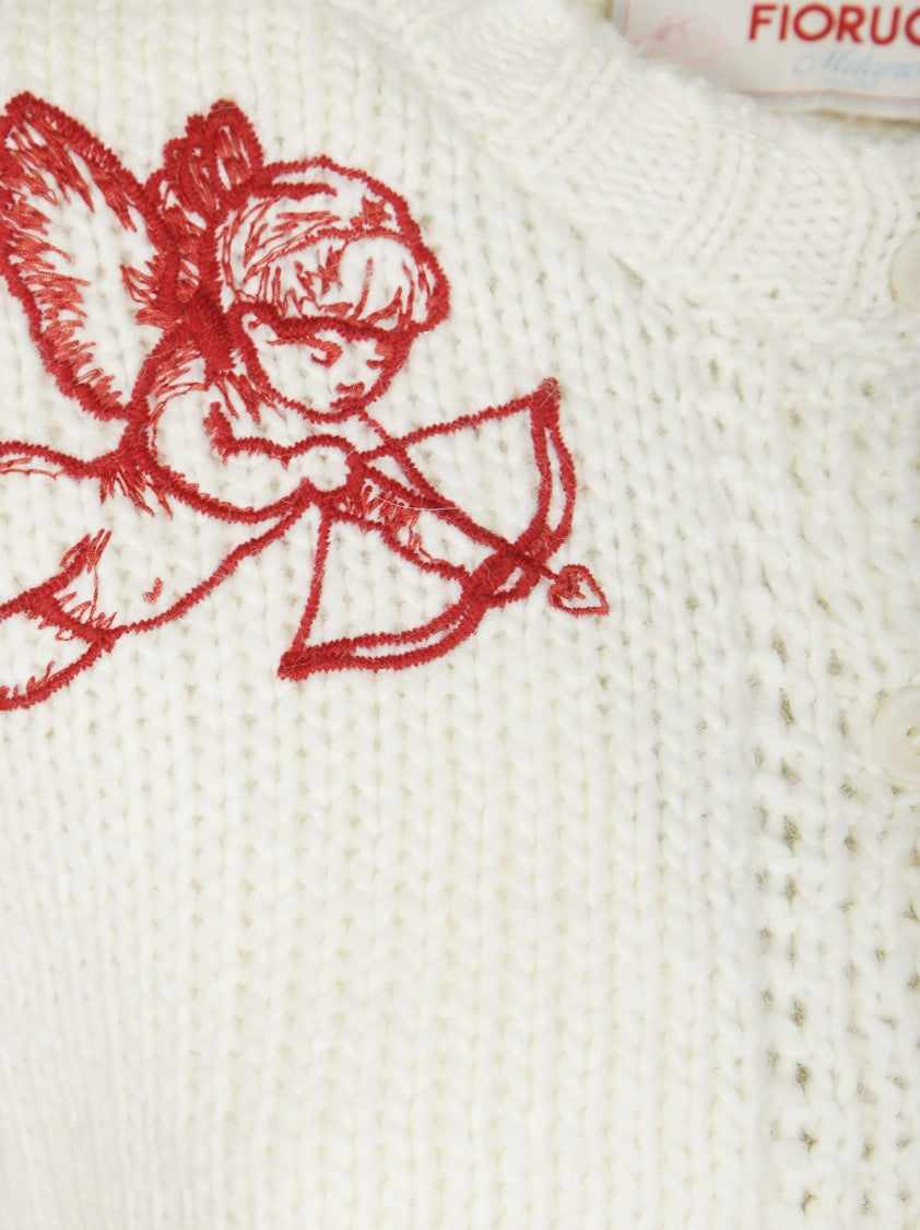 Fiorucci Cropped Cardigan With Embroidered Cherub And Heart Designs