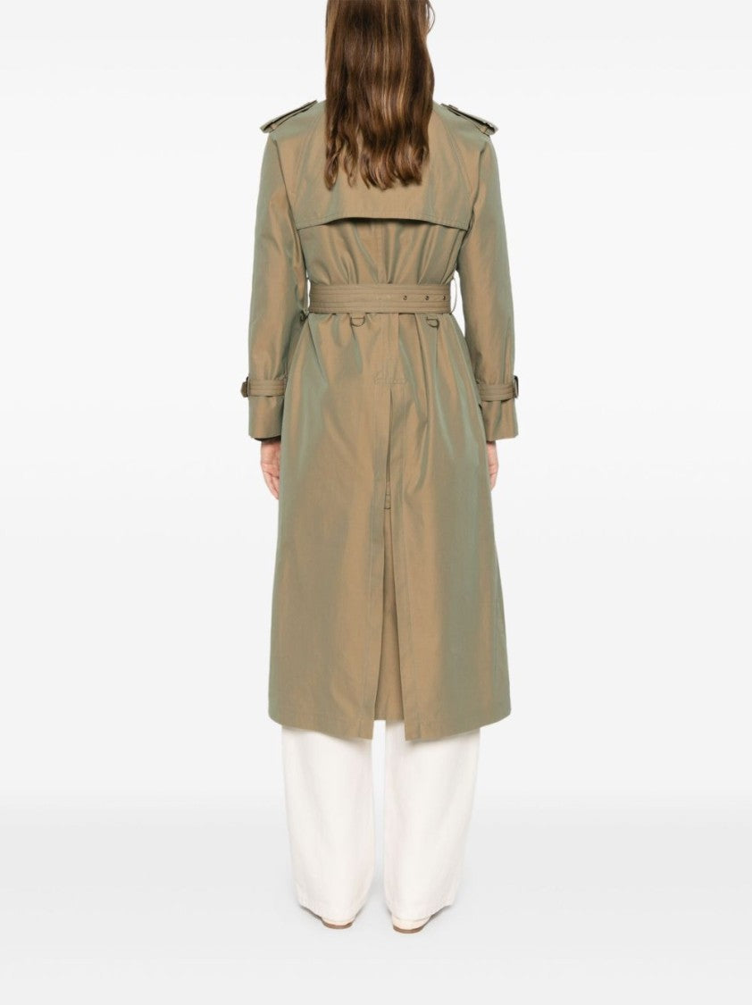 L'impermeabile Green Cotton Trench Coat With Double-Breasted Design