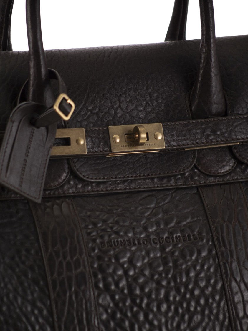 Brunello Cucinelli Country Leather Bag With Texture Grain