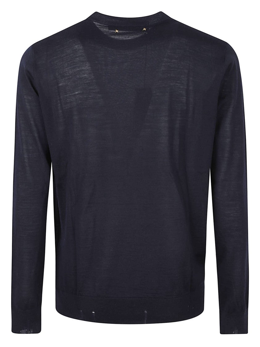Golden Goose Lightweight Blue Knit Sweater With Classic Crew Neckline