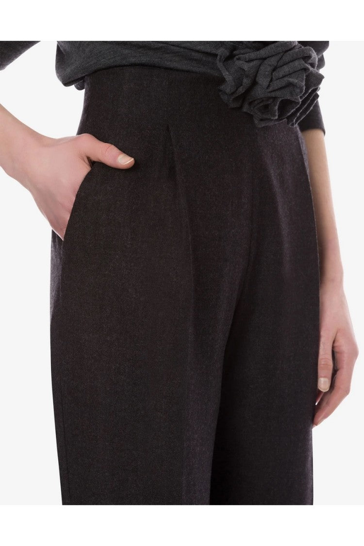 Alberta Ferretti Black Cotton-Blend Straight-Leg Pants