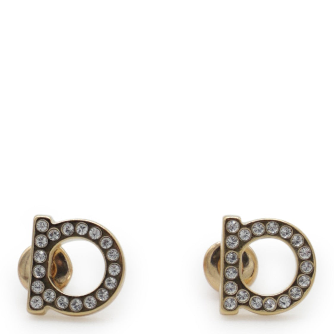 Ferragamo Gold Metal Earrings With Crystal Accents And Classic Fastening