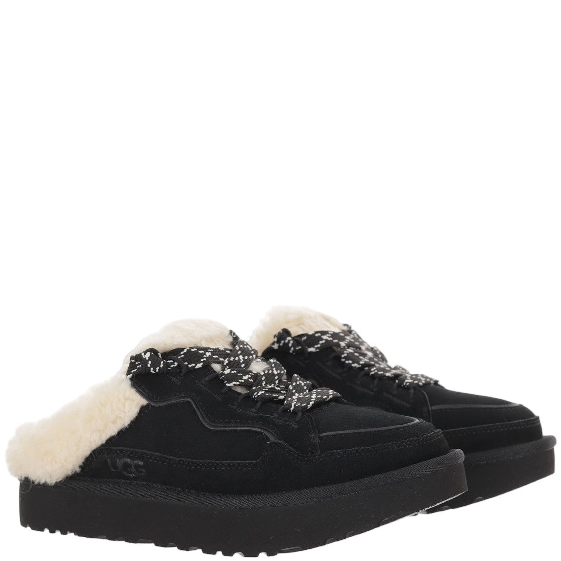 Ugg Black Suede Flats With Cream Shearling Lining