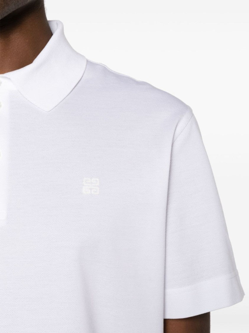 Givenchy Signature Embroidered White Cotton Piqué Polo Shirt