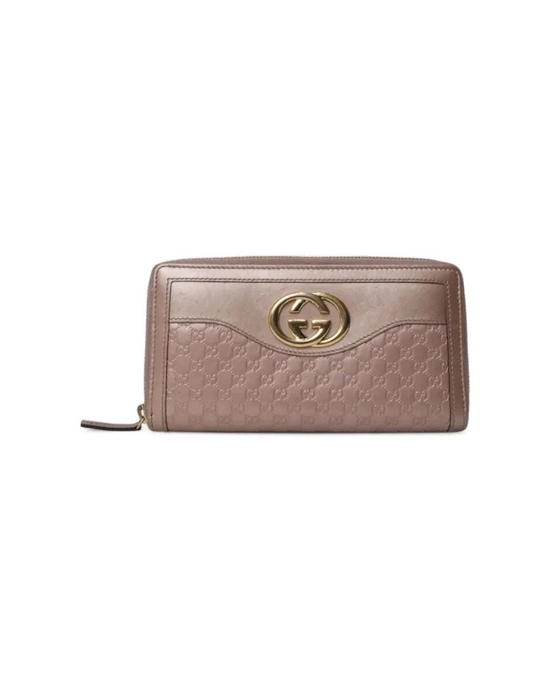 Gucci Pink Laminated Interlocking Zip Wallet