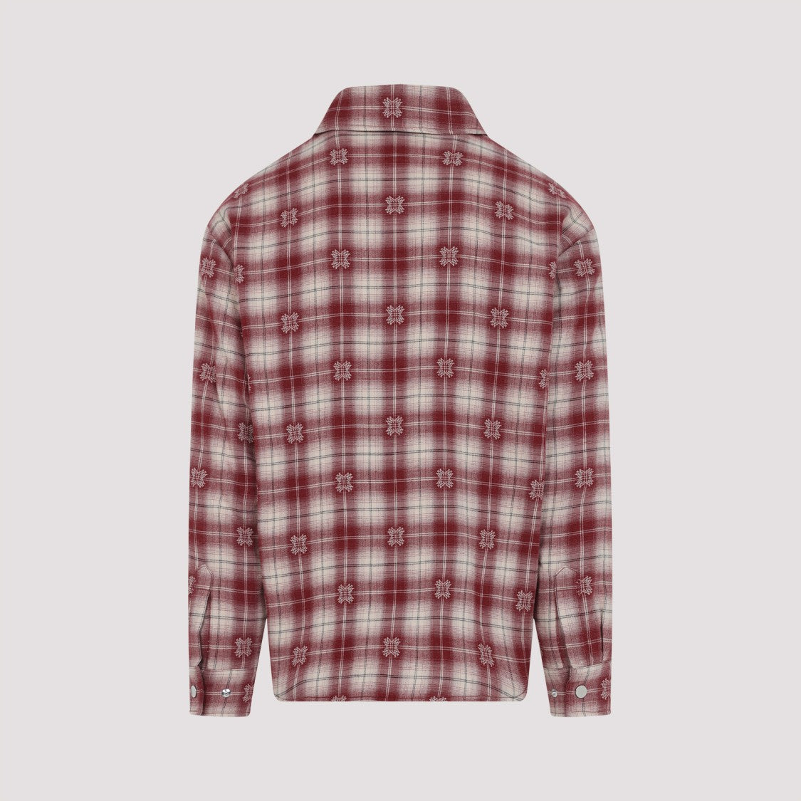 Amiri Plaid Button-Up Shirt With Floral Embroidery In Vibrant Red