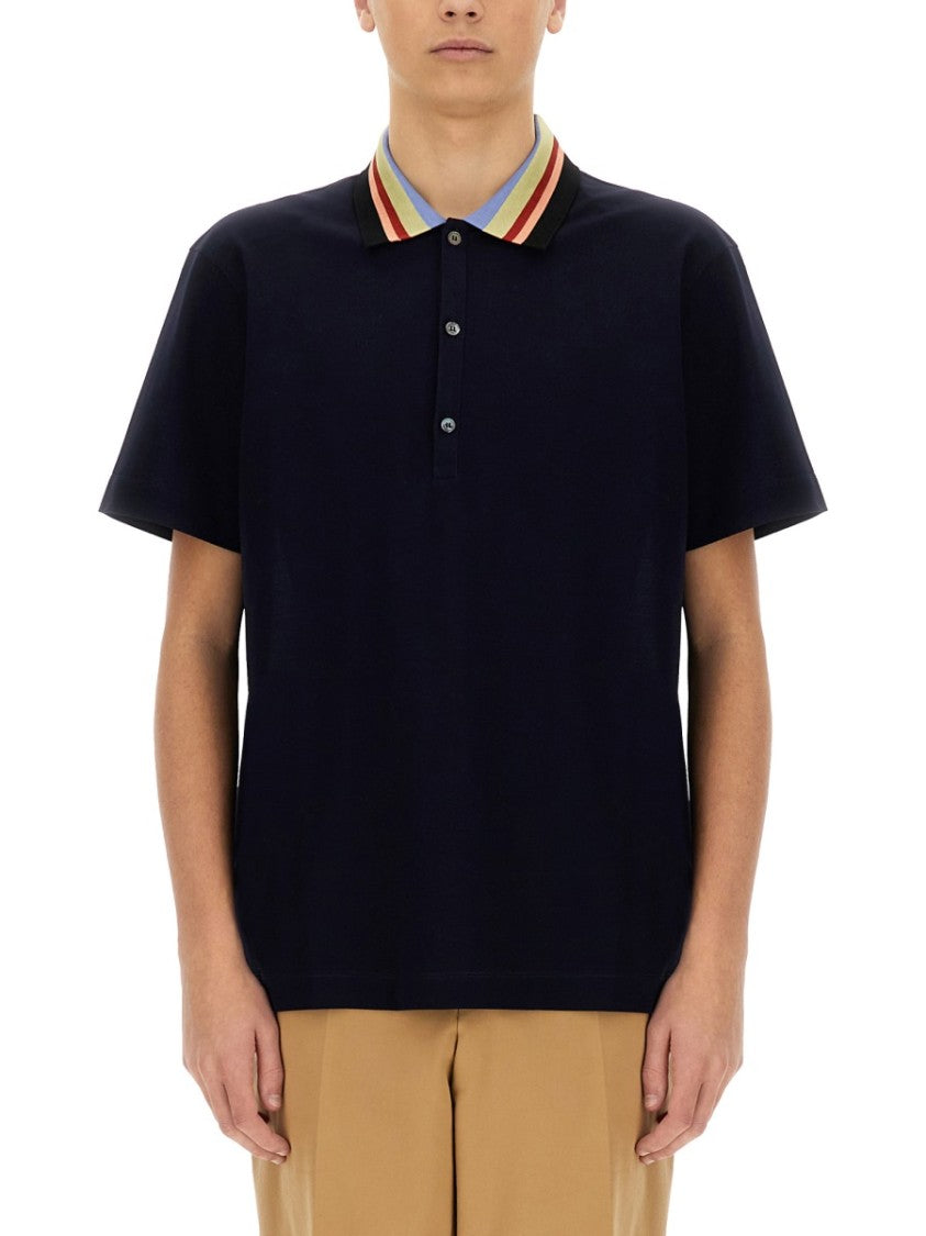Paul Smith Relaxed Fit Cotton Polo With Striped Collar
