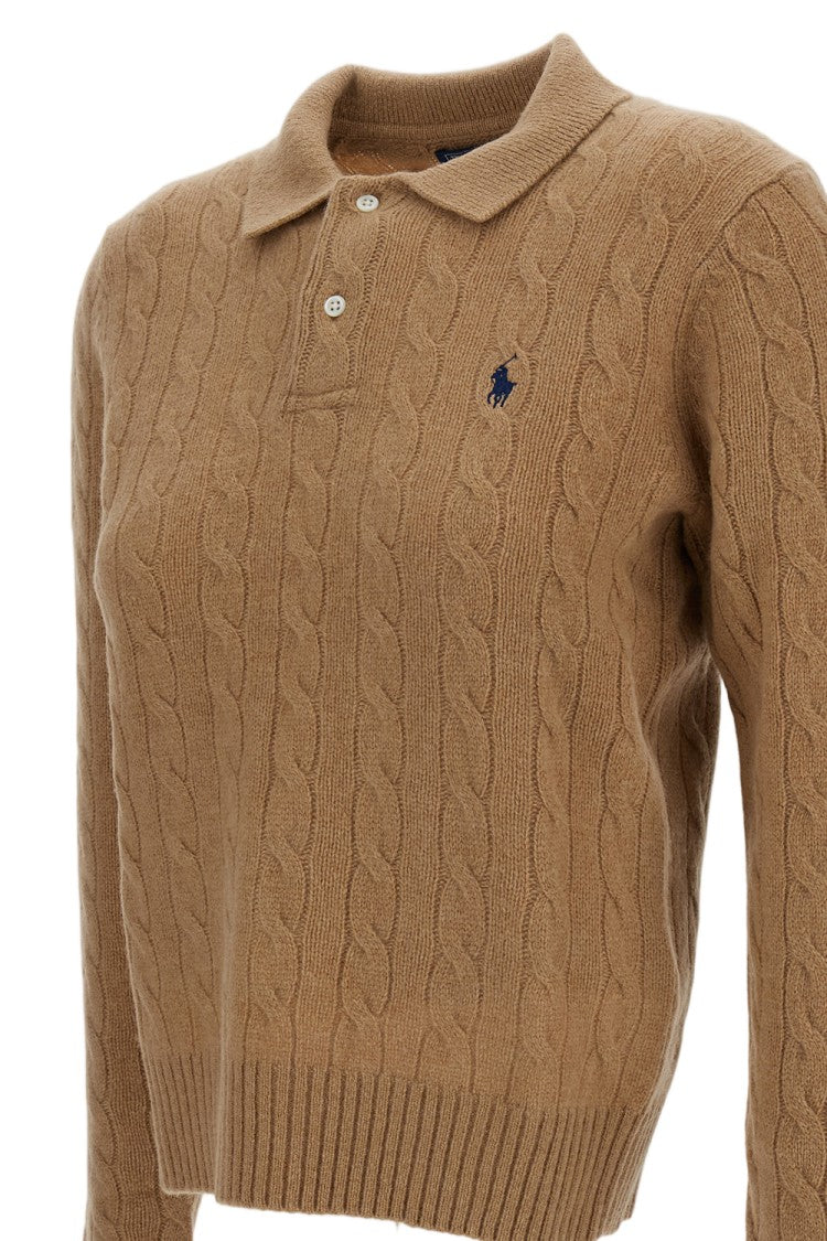 Polo Ralph Lauren Beige Wool-Blend Embroidered Polo Sweater